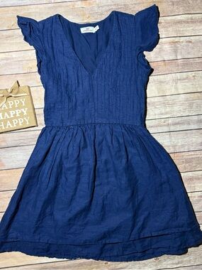 Vineyard Vines Deep Bay color V-Neck Linen Flutter Sleeve Pintuck Dress size XS